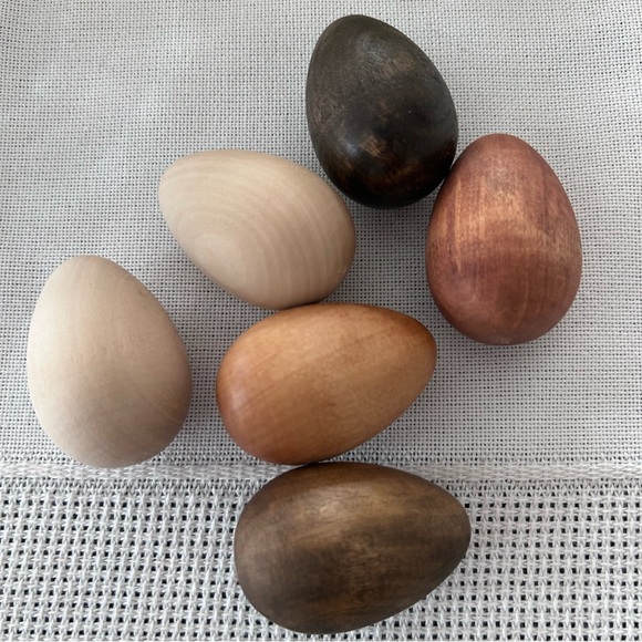 Wooden Eggs Set of 6 NWT Small eggs Natural Tones minimalist boho - Picture 2 of 3